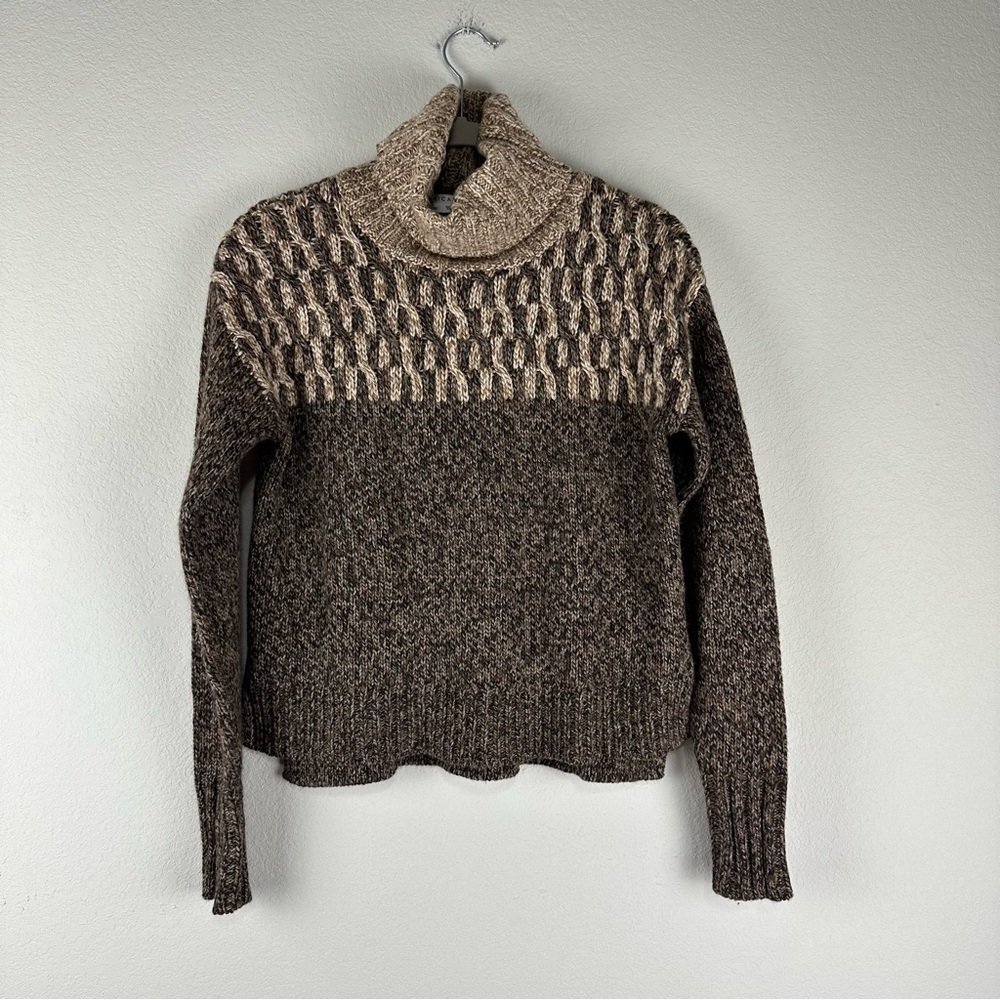 Veronica Beard Two Tone Brown Fair Isle Cozy Bia Turtleneck Sweater Size XS